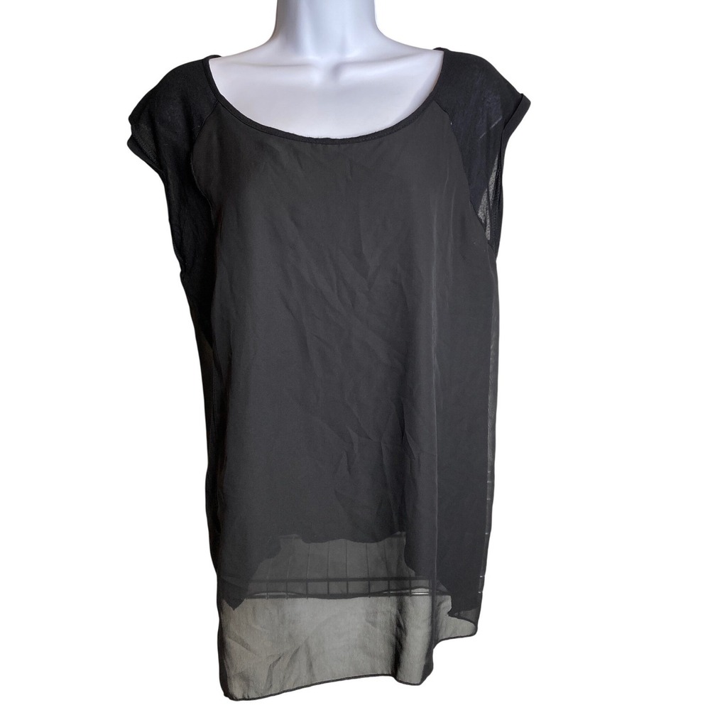 Womens Fiber Arts Black Sheer Mesh Blouse Sz M Goth Siren Y2K‎ Club Kid Top